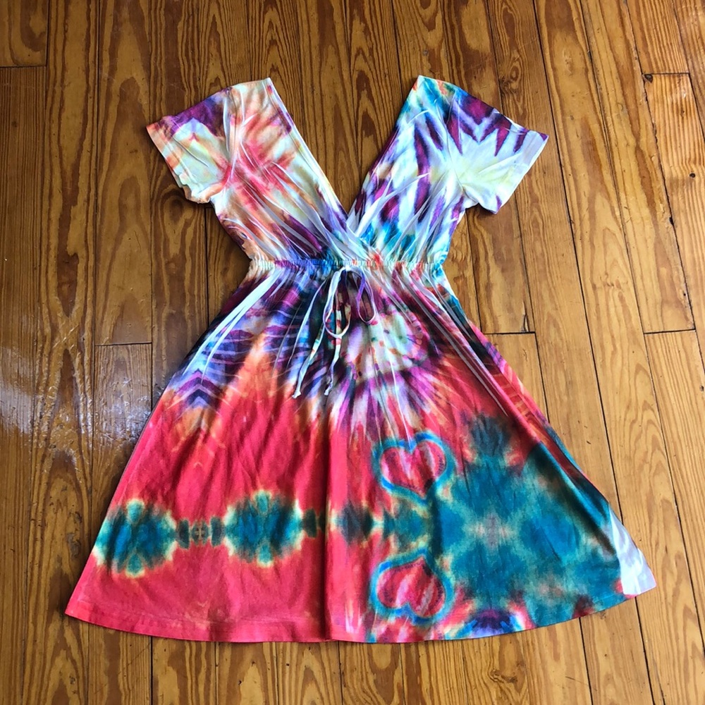 Tie Dye Colorful Summer Dress or Swim Cover Up Purple Pink Orange Blue